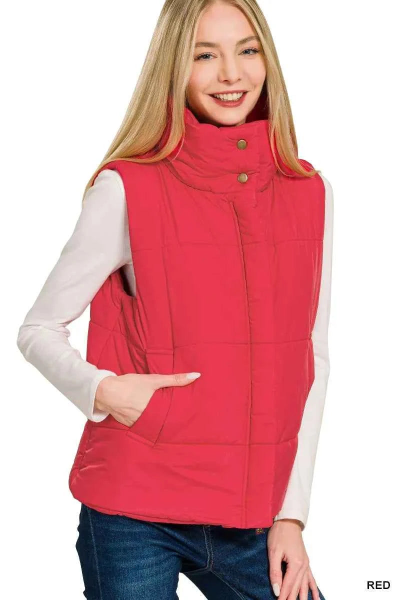 Zenana High Neck Zip-Up Vest Coat