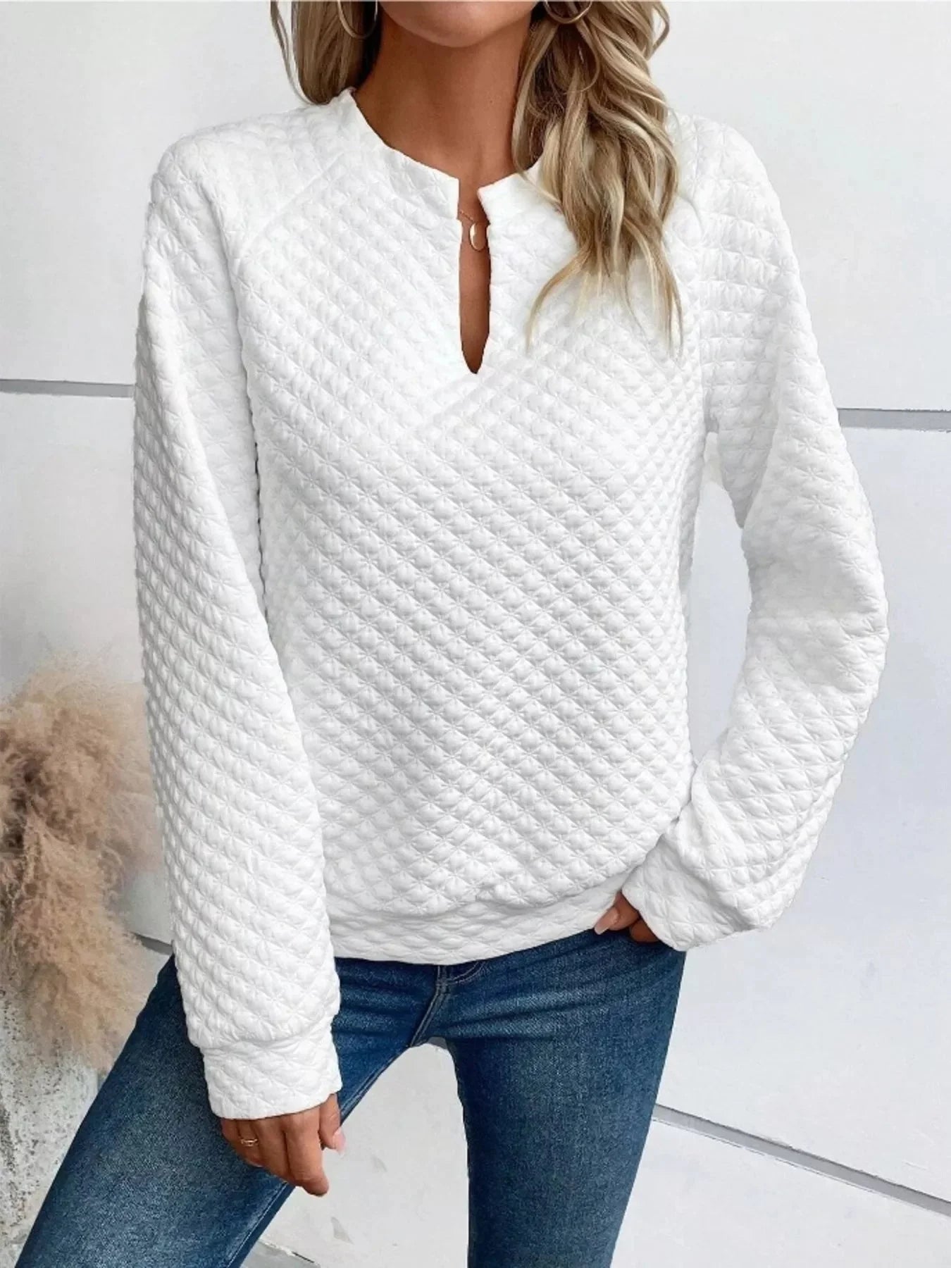 Notched Raglan Sleeve Sweatshirt