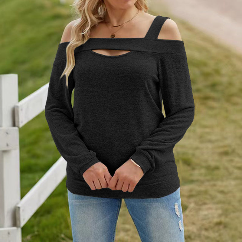Womens Cold Shoulder Top Cut Out Long Sleeve Basic T Shirts Casual Blouse Tshirts - The Eggy's store