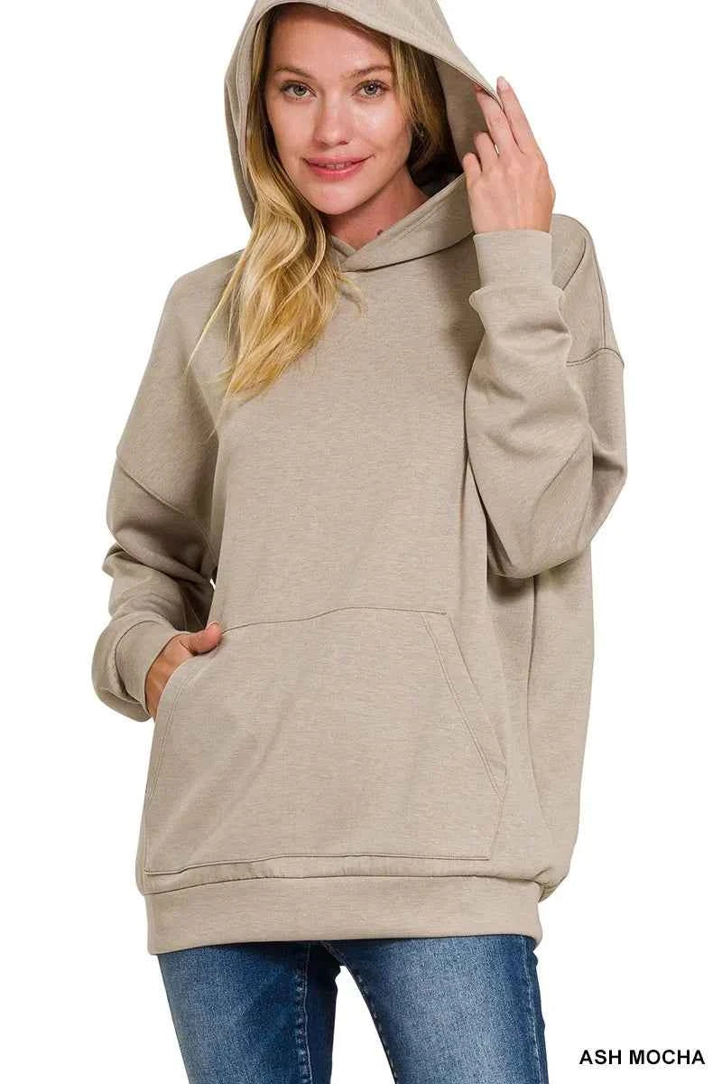 Zenana Oversized Scuba Hoodie with Kangaroo Pocket