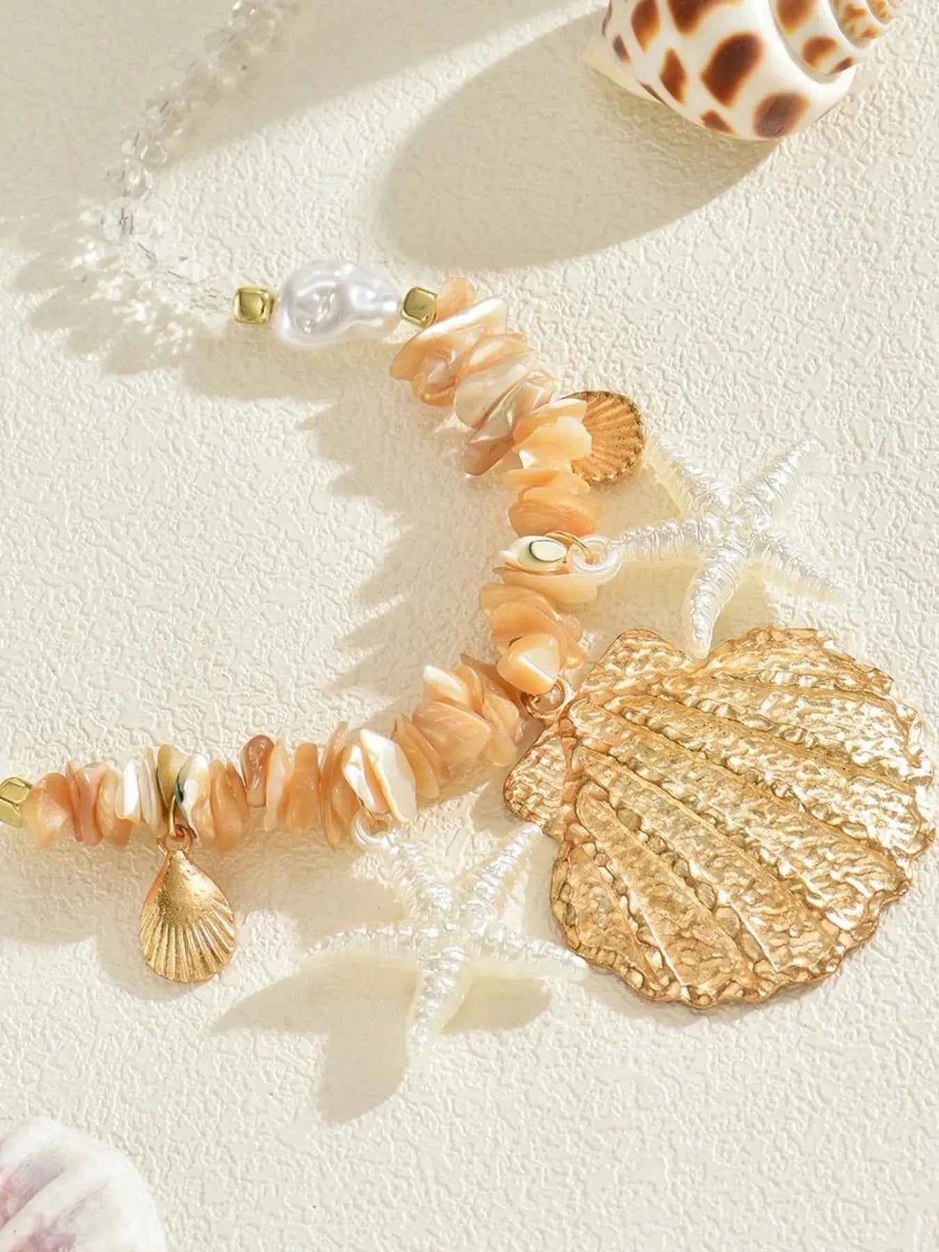 18K Gold-Plated Starfish & Shell Beaded Beach Necklace