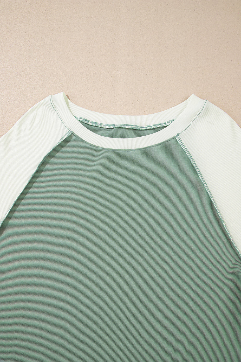 Mint Green Ribbed Colorblock Patchwork Raglan Long Sleeve Women's Top - The Eggy's store
