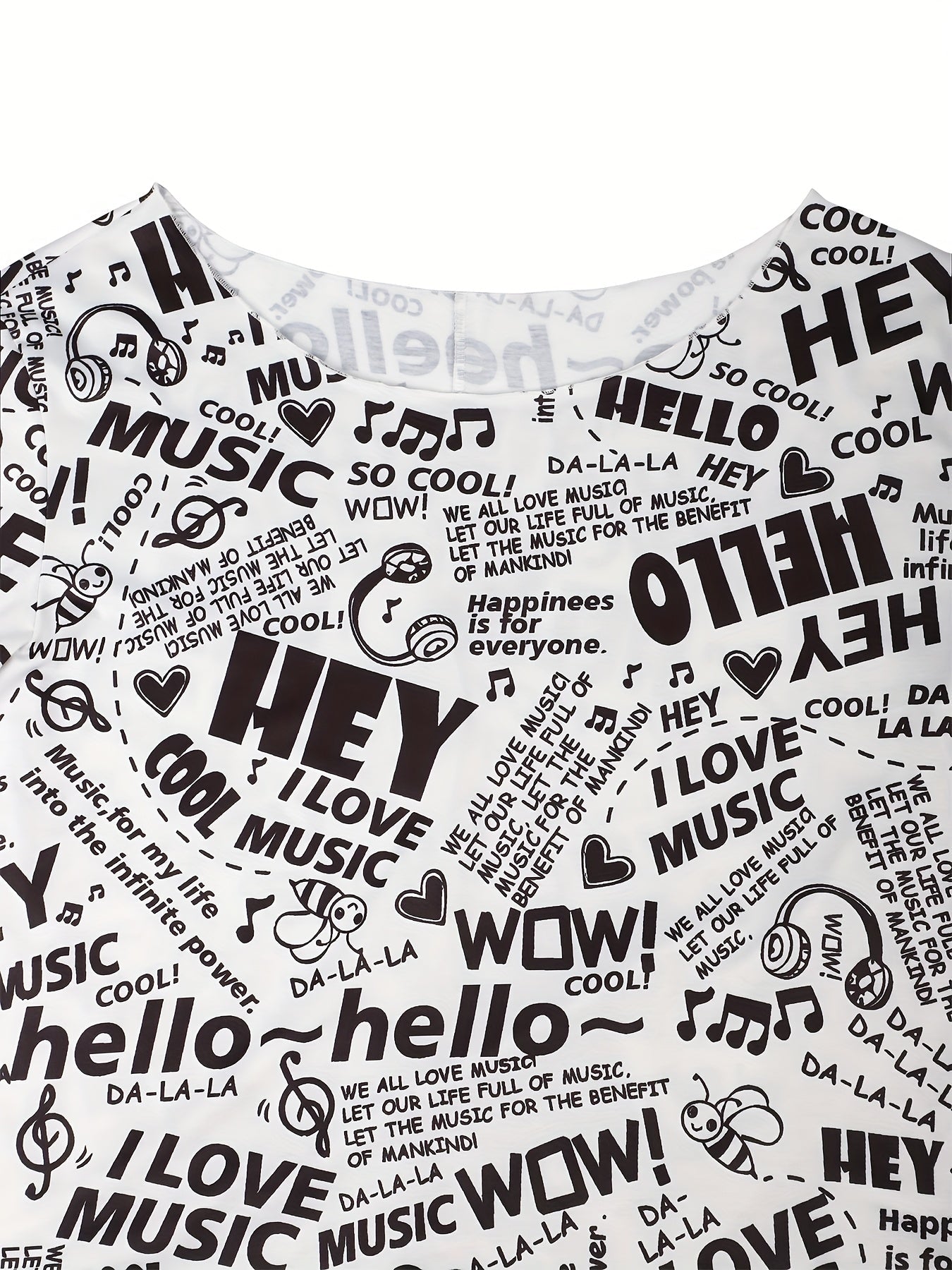 Plus Size Off Shoulder HELLO MUSIC T-Shirt