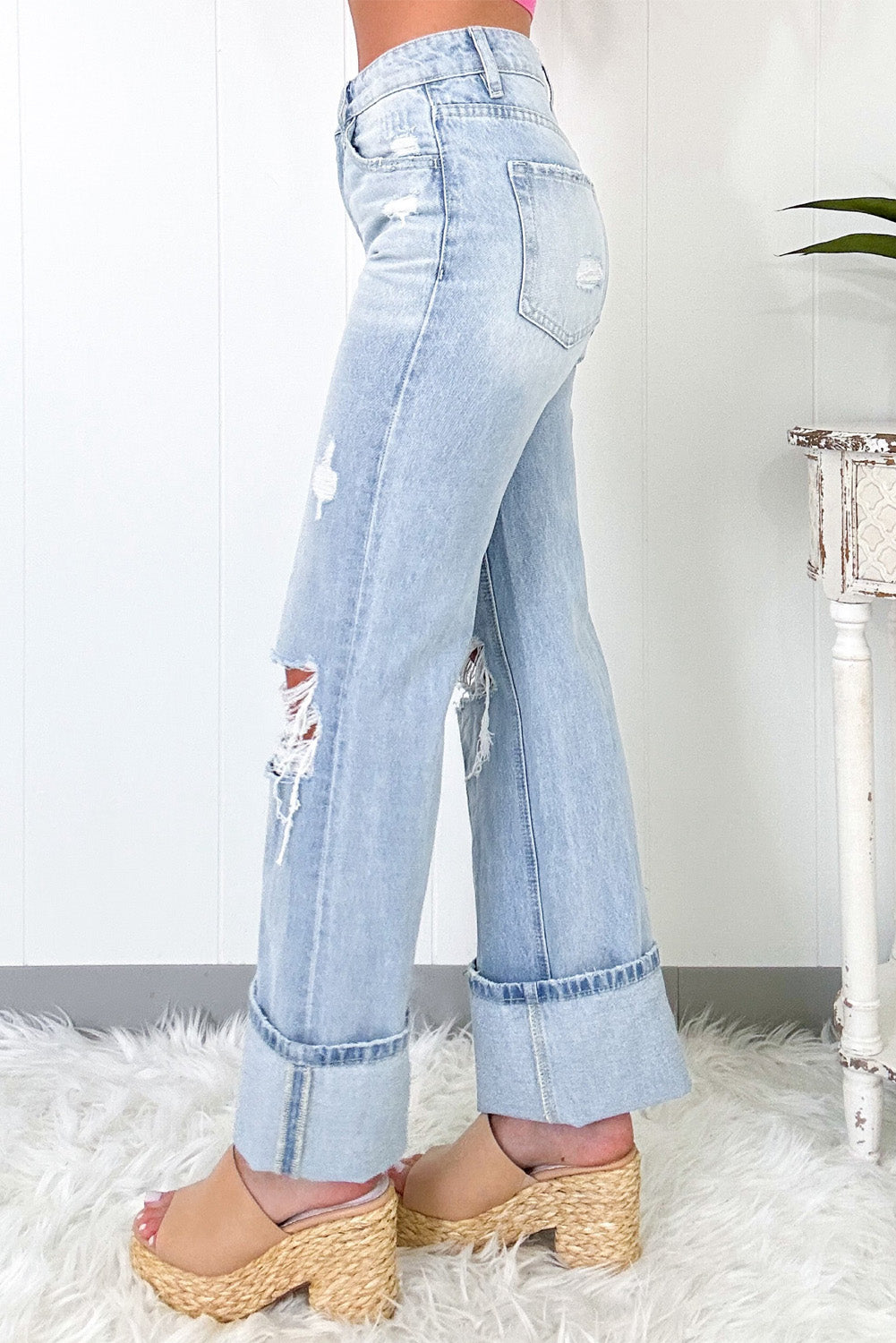 Beau Blue Light Wash Distressed Flare Jeans - The Eggy's store