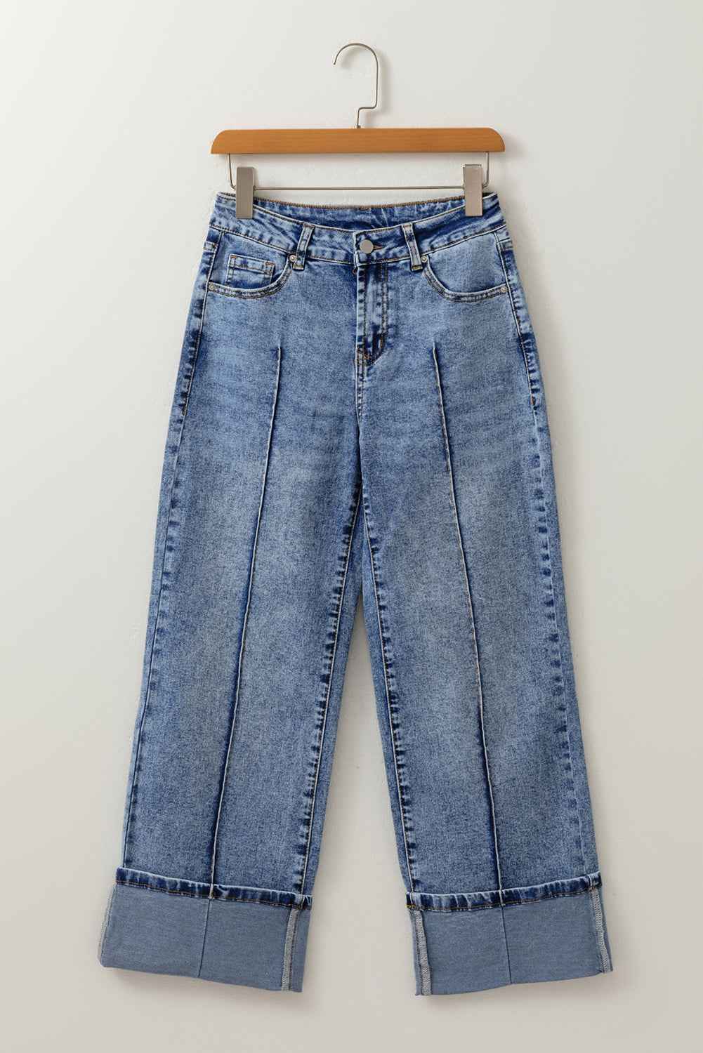 Solid Center-Seam High Waist Straight Jeans