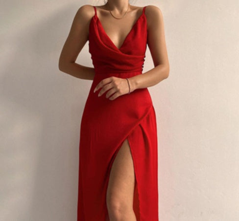 V-neck Slit Sling Dress - Summer Fashion Sexy Slim Suspender Dresses for Women - The Eggy's store