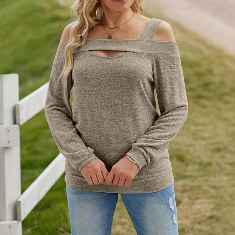 Womens Cold Shoulder Top Cut Out Long Sleeve Basic T Shirts Casual Blouse Tshirts - The Eggy's store
