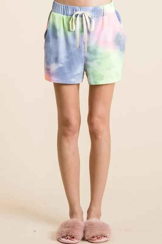 BiBi Tie Dye Casual Shorts with Twill Tape Drawstring