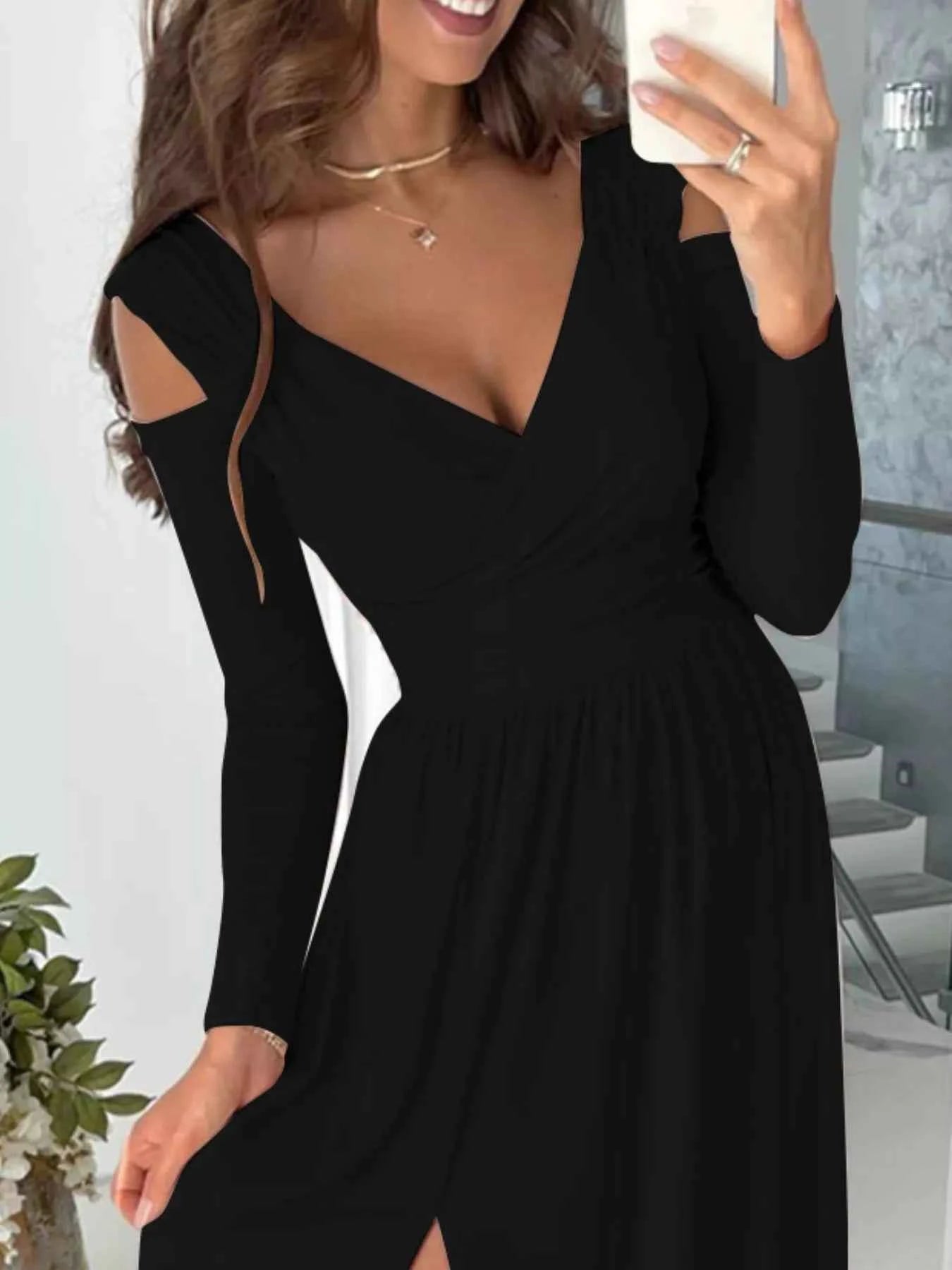 Slit Surplice Cold Shoulder Maxi Dress