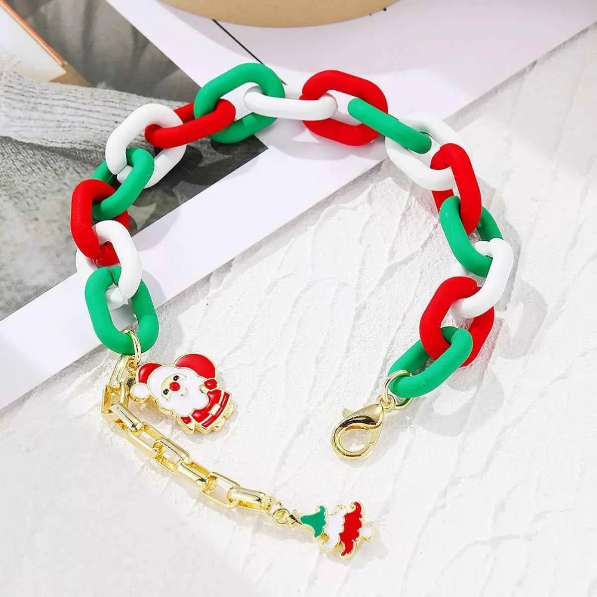 Christmas Festive Chain Link Bracelet with Santa Charm