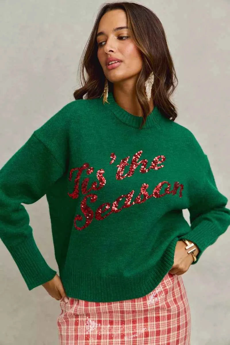 SO ME Sequins Lettering Christmas Holiday Sweater