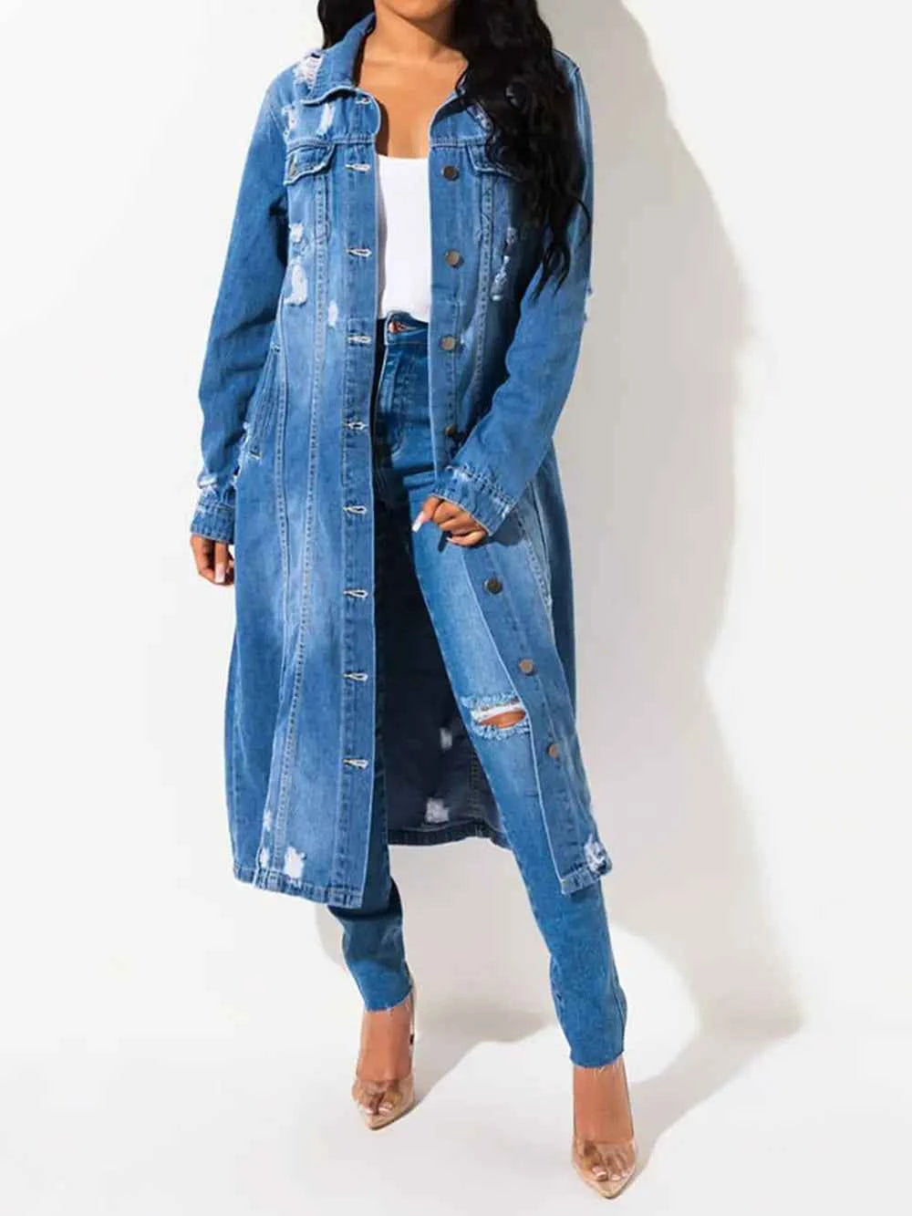 Long Sleeve Raw Hem Denim Jacket