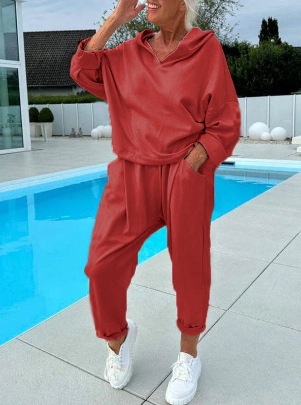 Solid Color Women's Sweatsuit Two-piece Hooded Set - The Eggy's store