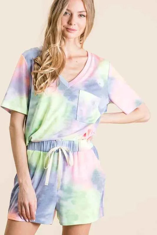 BiBi Tie Dye Casual Shorts with Twill Tape Drawstring