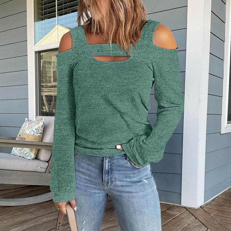 Womens Cold Shoulder Top Cut Out Long Sleeve Basic T Shirts Casual Blouse Tshirts - The Eggy's store