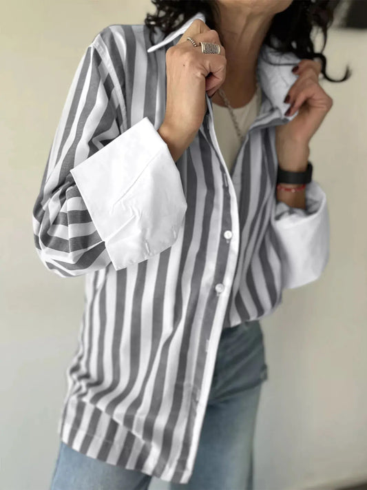 Striped Oversized Button Up Blouse
