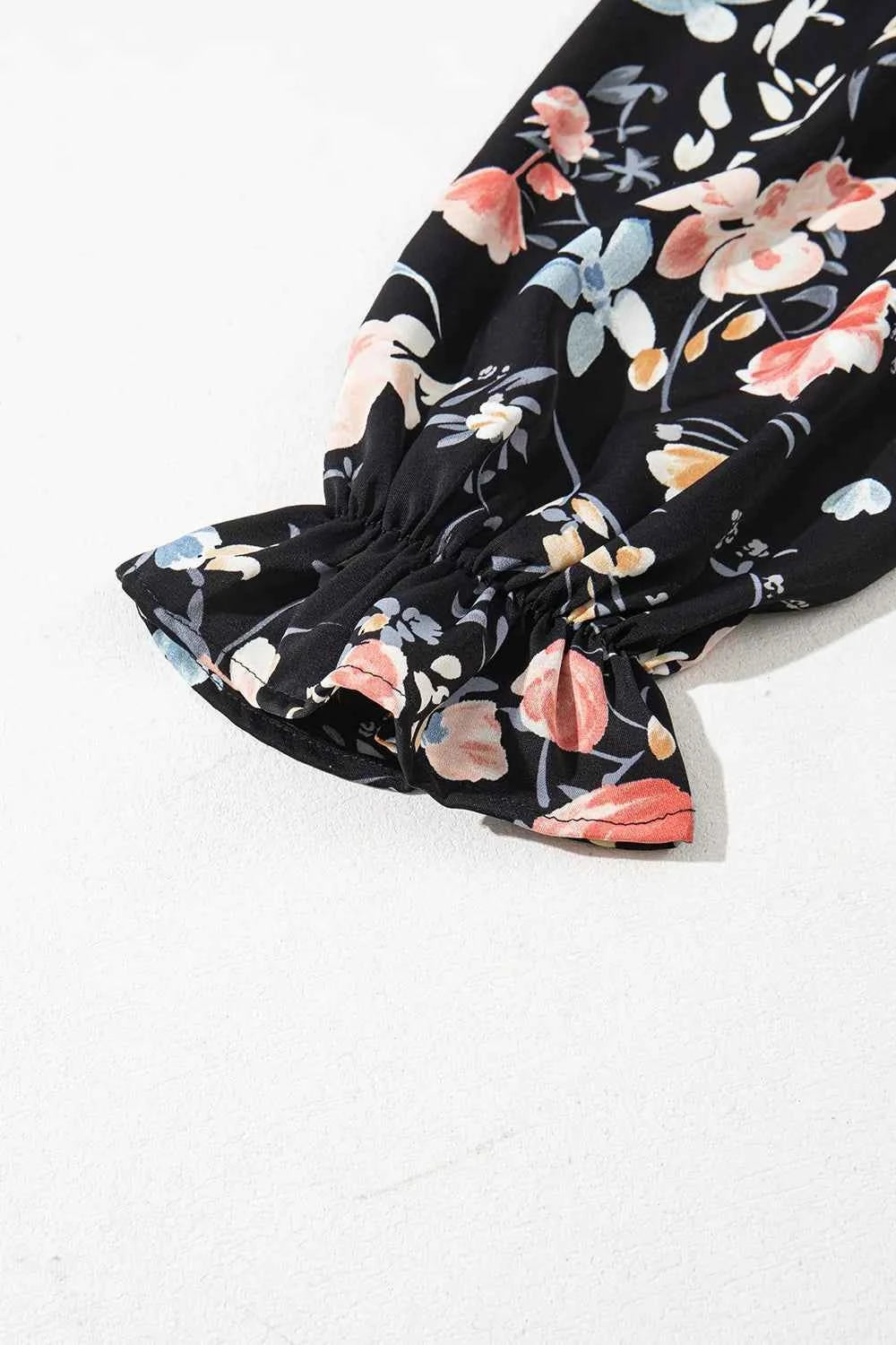 Floral Print Flounce Sleeve Midi Dress