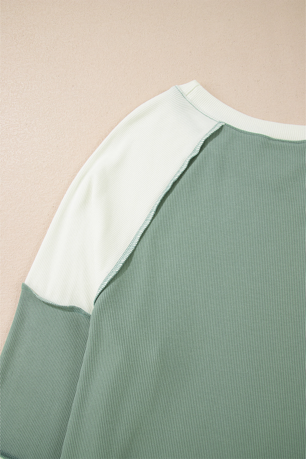 Mint Green Ribbed Colorblock Patchwork Raglan Long Sleeve Women's Top - The Eggy's store