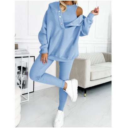 Women's Tank Hoodie Leggings Set - Solid Color 3 Piece Set - The Eggy's store