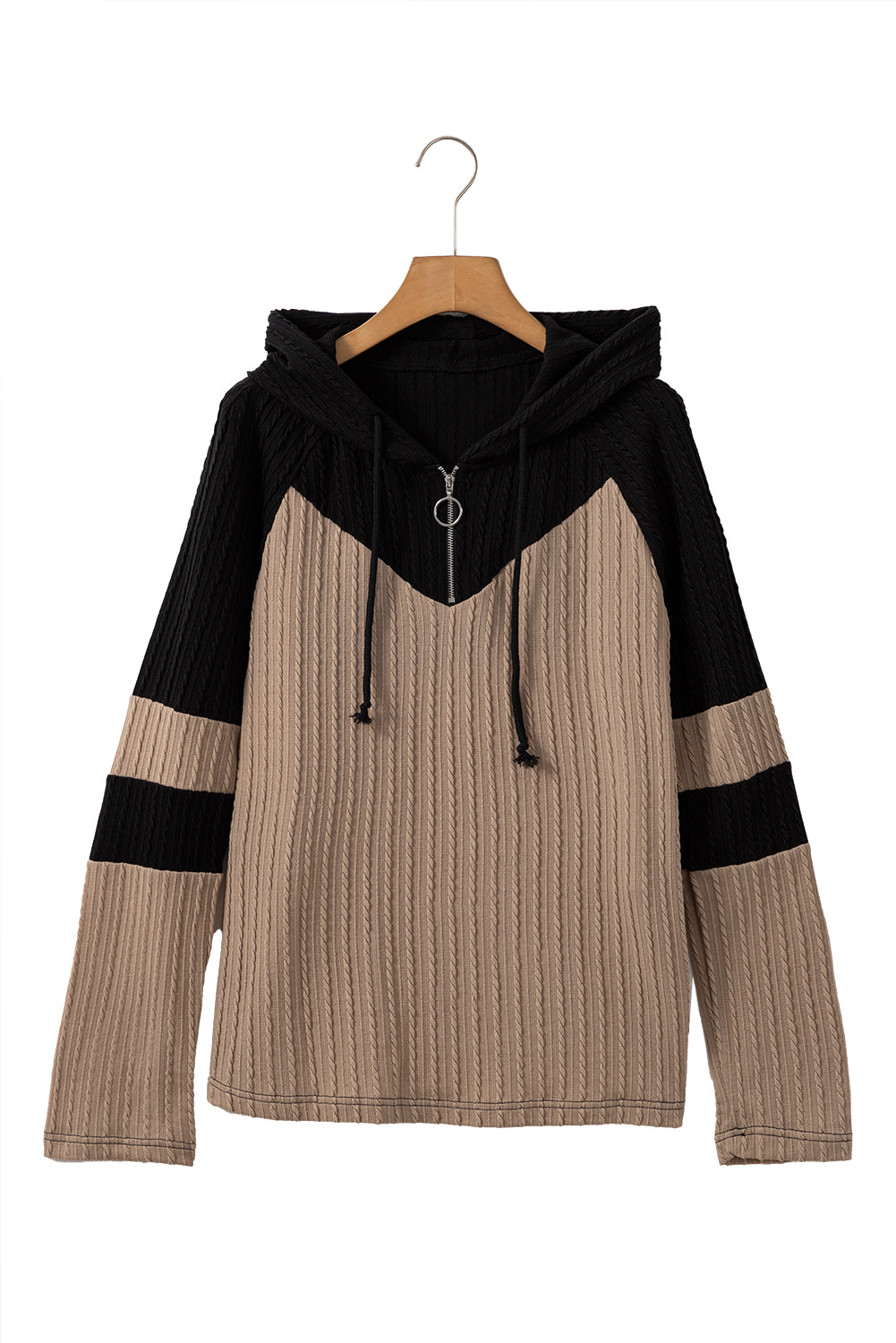 Parchment Textured Patchwork Long Sleeve Hooded Women's Top - The Eggy's store