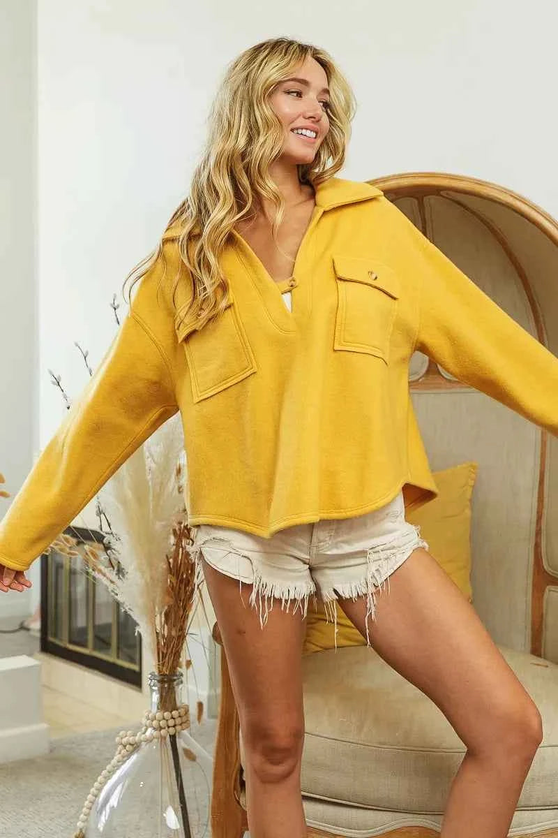 BiBi Flap Pockets Fleece Collared Sweatshirt