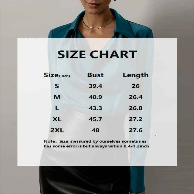 Women's Solid Color Long Sleeve Cowl Neck Blouse With Draped Detail - Elegant Office Formal Shirt For Spring&Fall