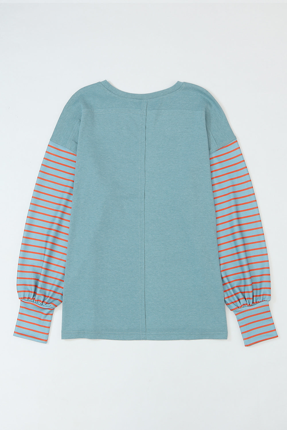 Green Colorblock Striped Bishop Sleeve Top with Side Slits Women's Top - The Eggy's store