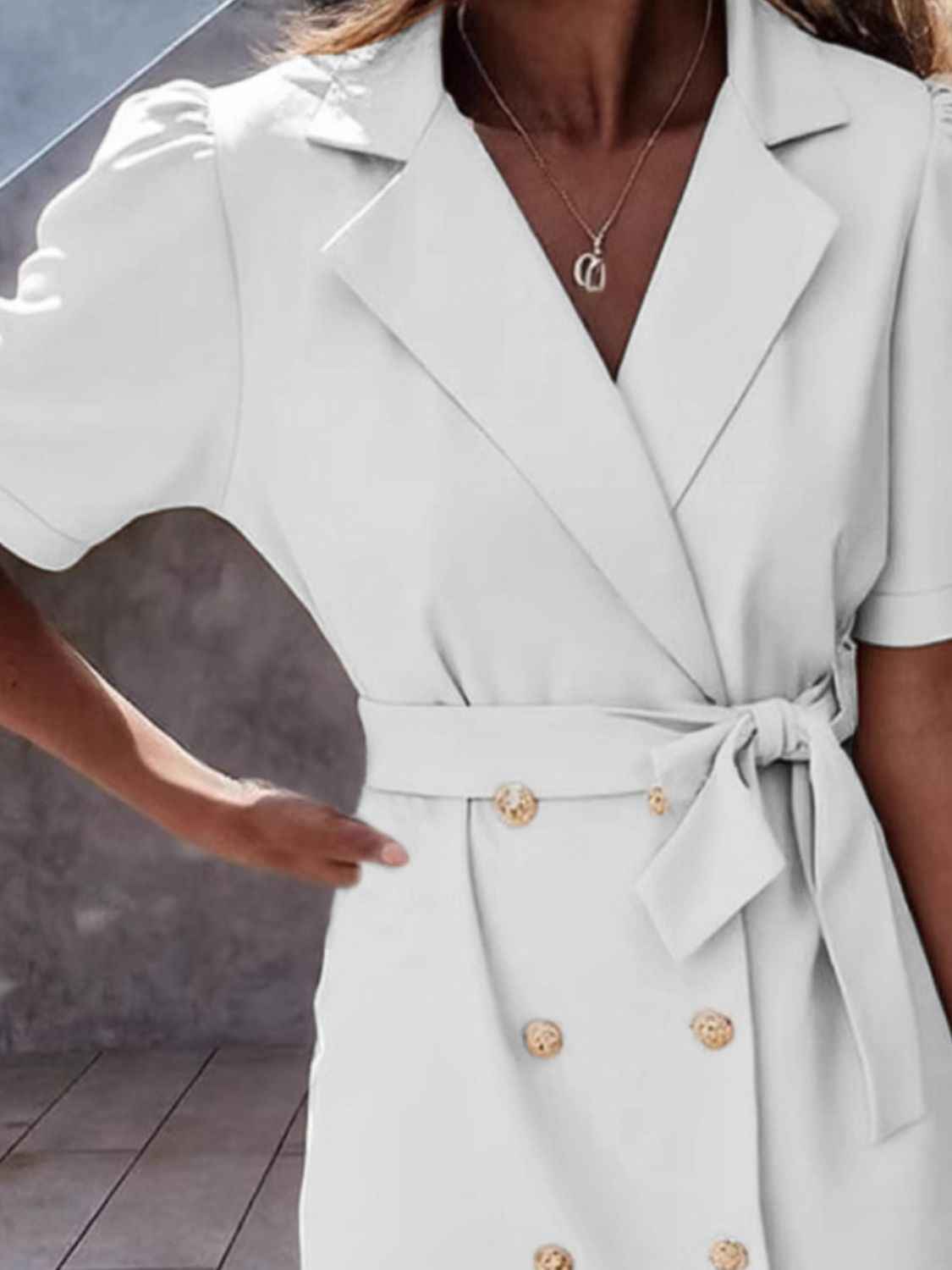 Lapel Collar Short Sleeve Tie Waist Mini Dress