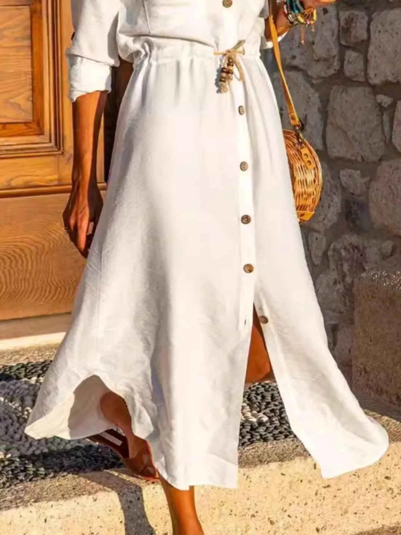 Button-Front Belted Shirt Dress