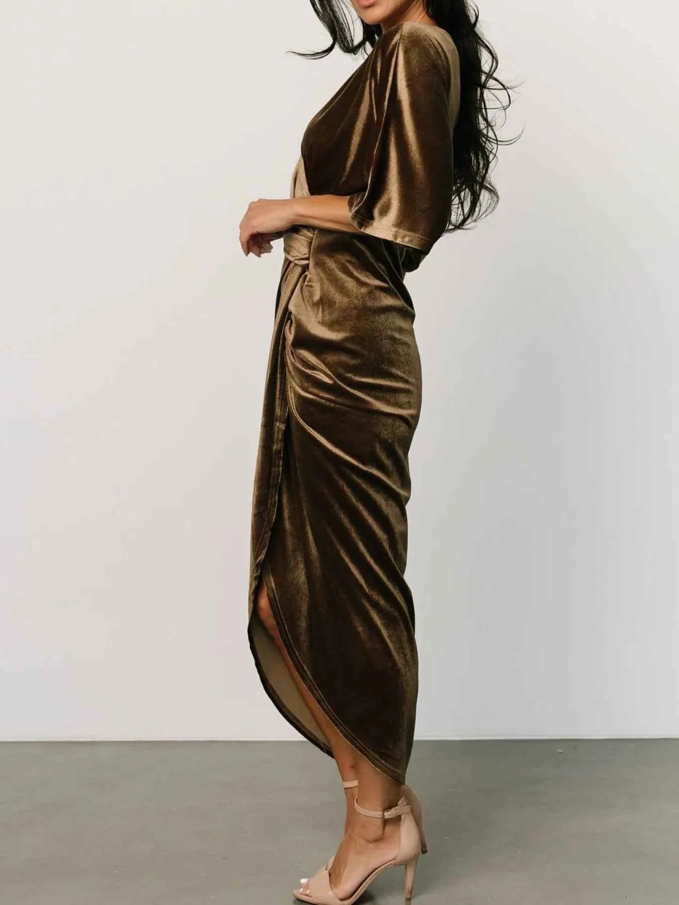 Ruched Surplice Half Sleeve Dress