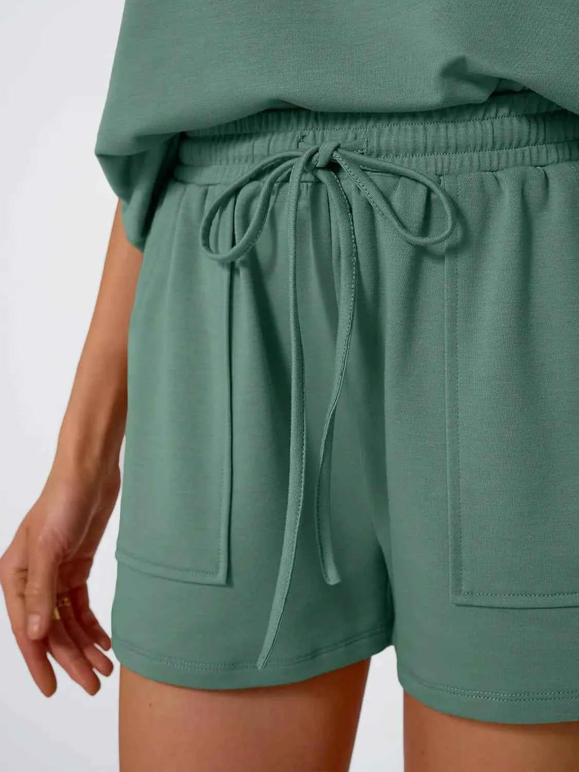 Round Neck Cap Sleeve Top and Shorts Set