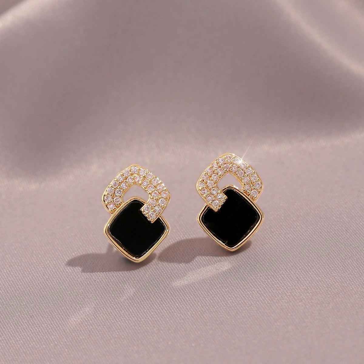 Women's Cross Black Small Square Earrings Versatile Gift