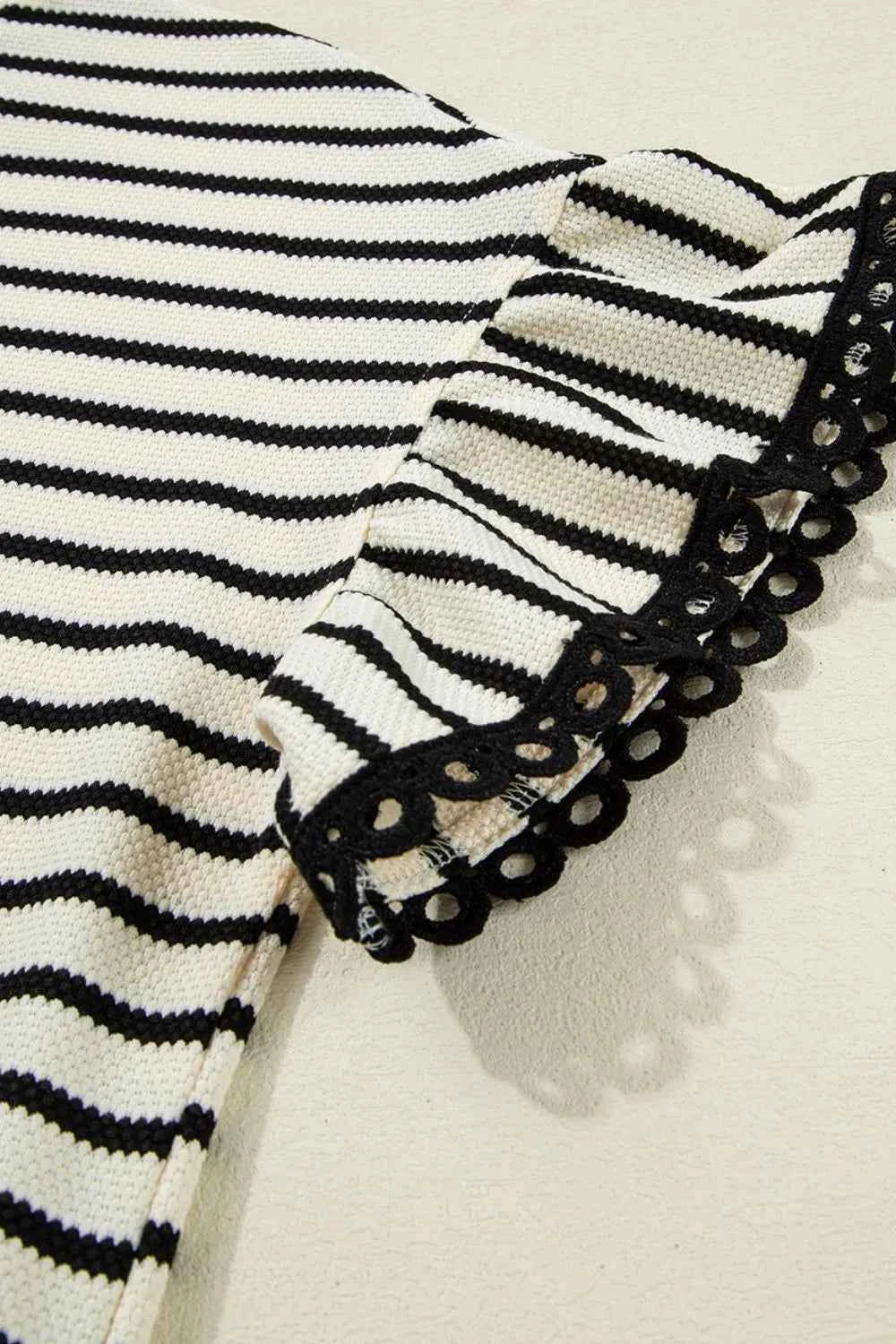 Striped Round Neck Ruffle Sleeve Blouse