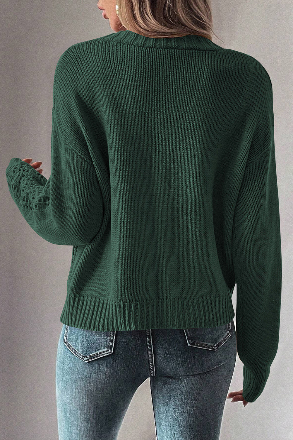 Dark Khaki Hollow Knit Drop Shoulder Cardigan - The Eggy's store