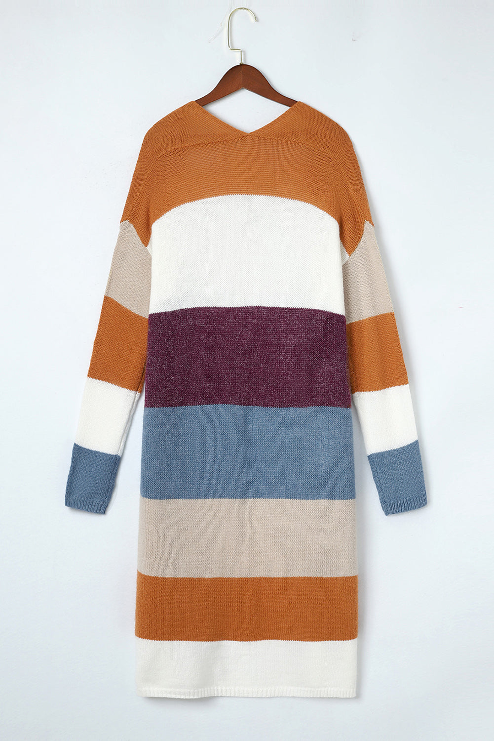 Multicolor Knitted Color Block Open Front Long Cardigan - The Eggy's store