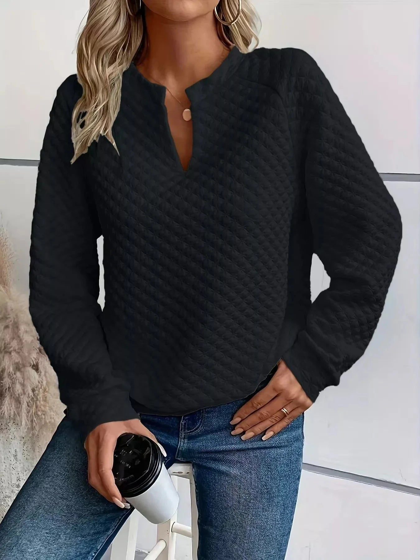 Notched Raglan Sleeve Sweatshirt