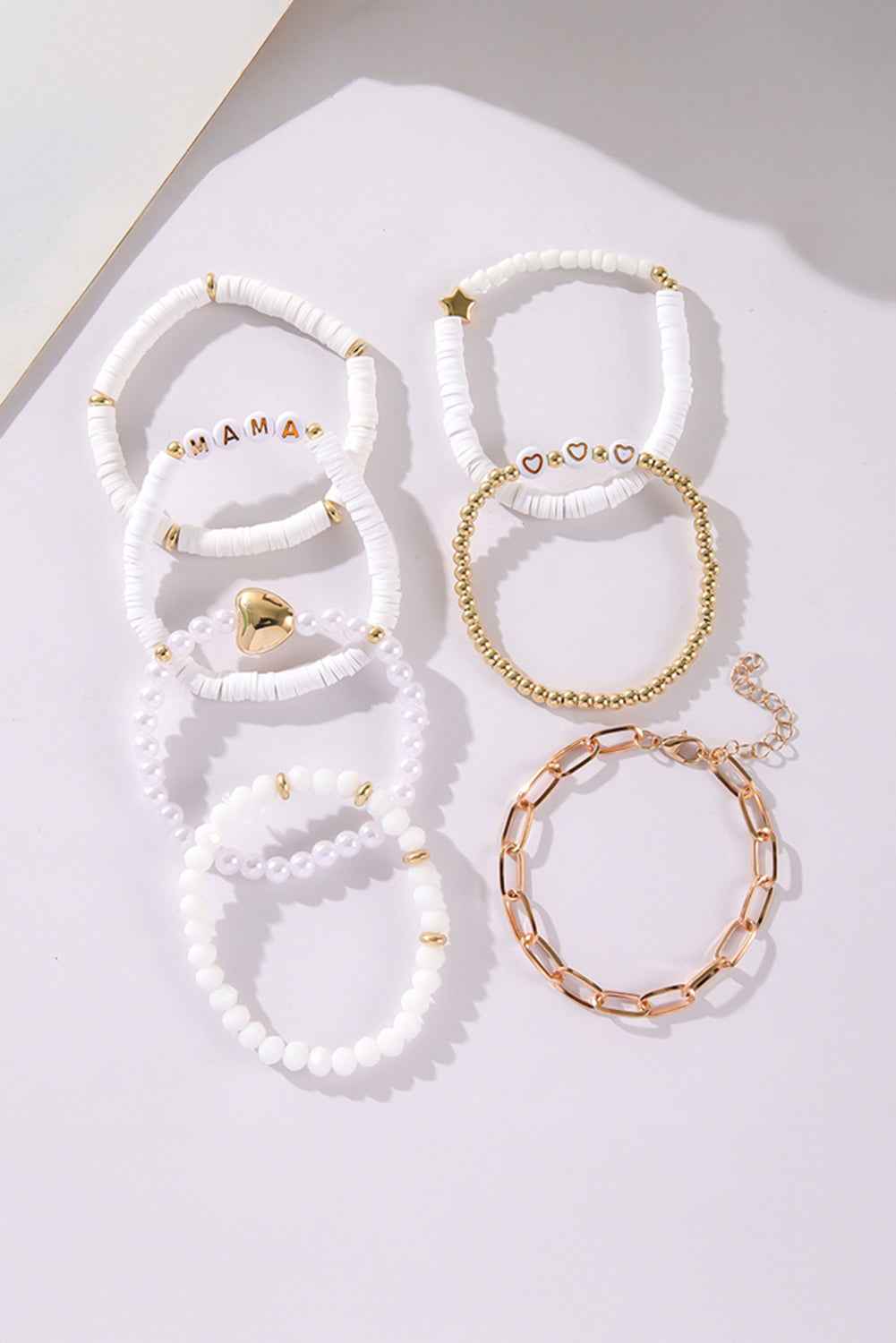 White MAMA Heart Pearl Layer Bracelet