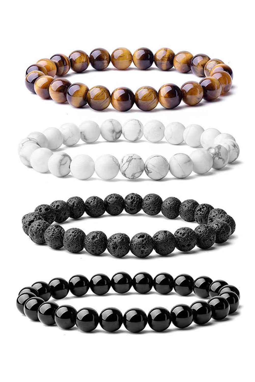 Black Retro Beaded Crystal 4pcs Bracelet Set