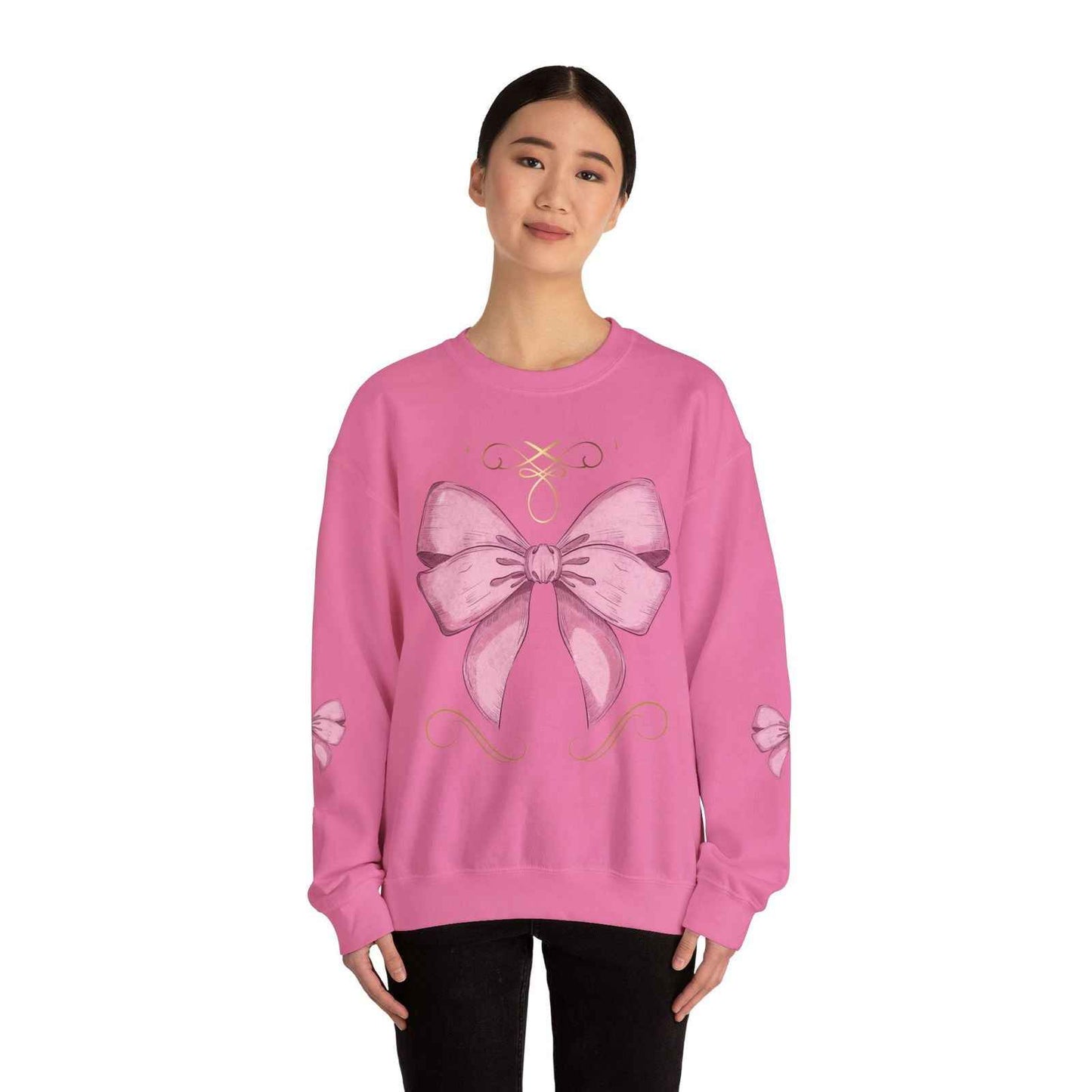 Cute Pink Bow Adult Sweatshirt Crewneck Women's Top