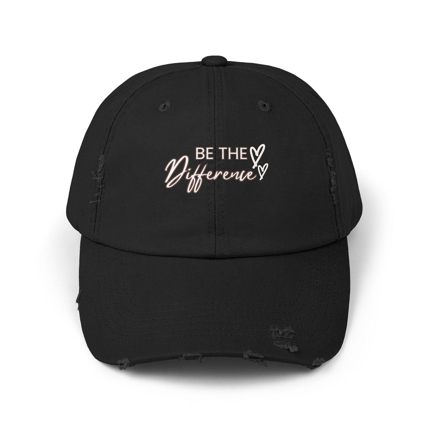 Distressed Cap, Be the Difference Quote Hat, Inspirational Baseball Cap, Motivational Snapback, Gender Neutral Headwear - The Eggy's store