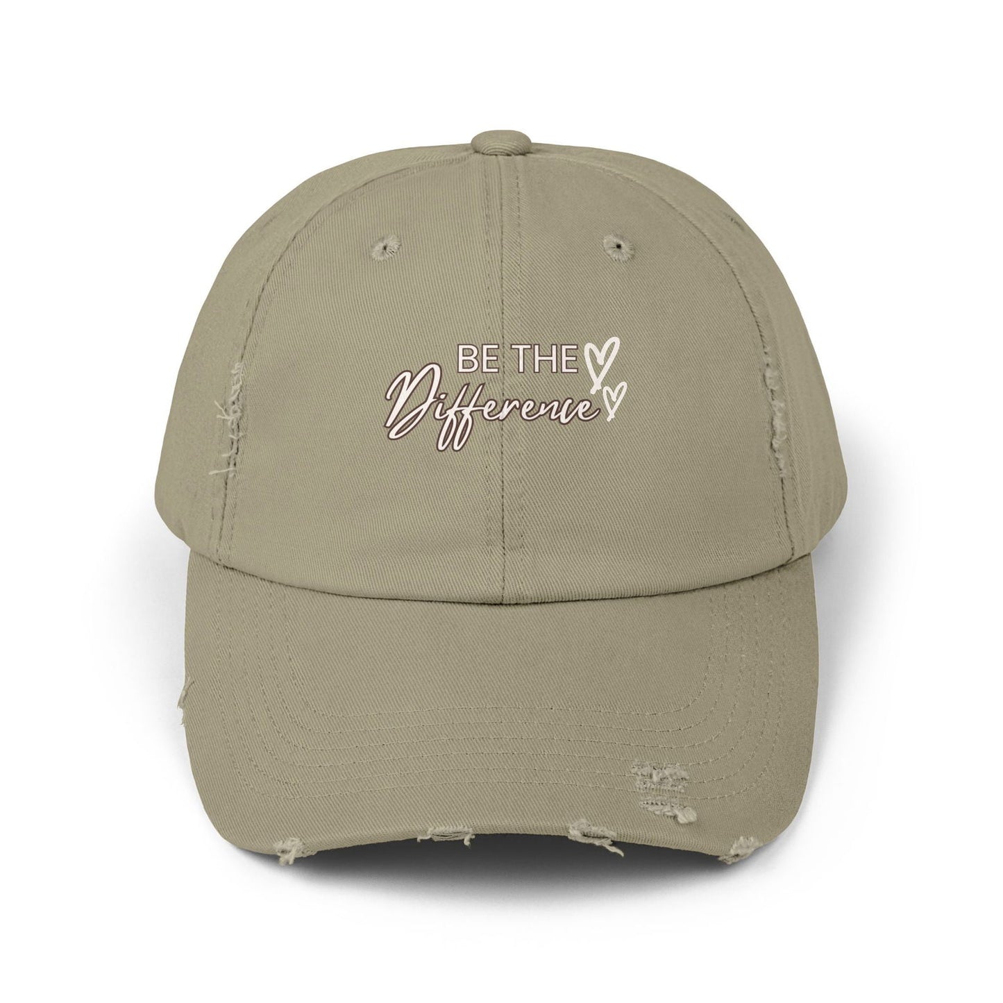 Distressed Cap, Be the Difference Quote Hat, Inspirational Baseball Cap, Motivational Snapback, Gender Neutral Headwear - The Eggy's store