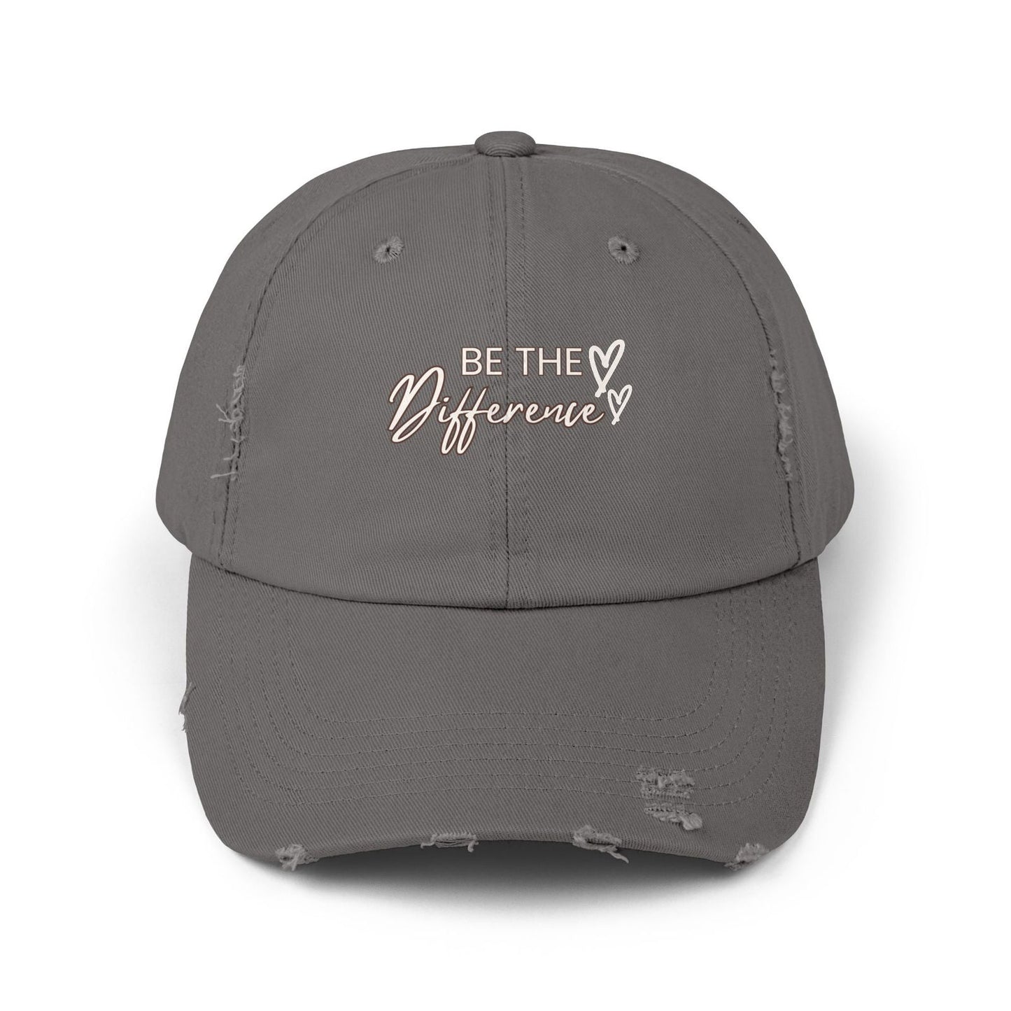 Distressed Cap, Be the Difference Quote Hat, Inspirational Baseball Cap, Motivational Snapback, Gender Neutral Headwear - The Eggy's store