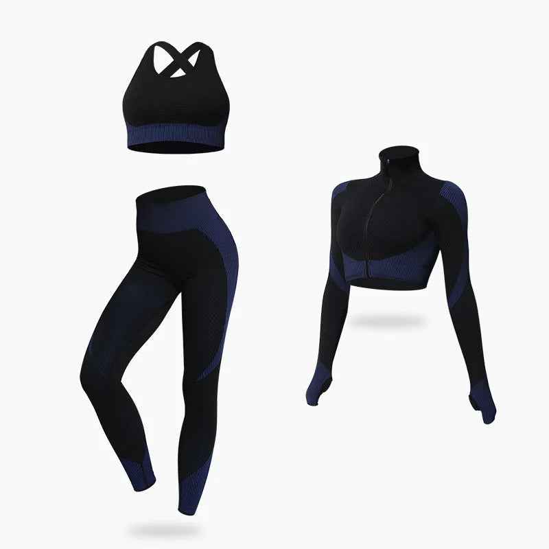 Women's Tracksuit 3 Piece High Waist Leggings and Crop Top Zip Up