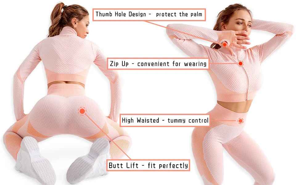 Women's Tracksuit 3 Piece High Waist Leggings and Crop Top Zip Up