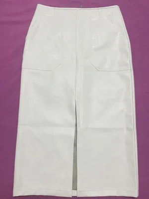 Slim Straight Faux Leather Skirt Women Chic Split Design Fashion - The Eggy's store