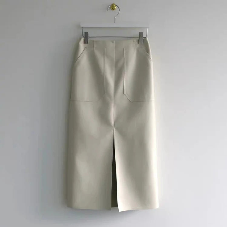 Slim Straight Faux Leather Skirt Women Chic Split Design Fashion - The Eggy's store