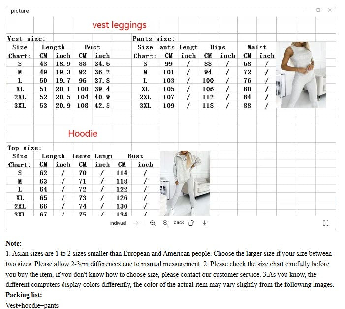 Women's Tank Hoodie Leggings Set - Solid Color 3 Piece Set - The Eggy's store