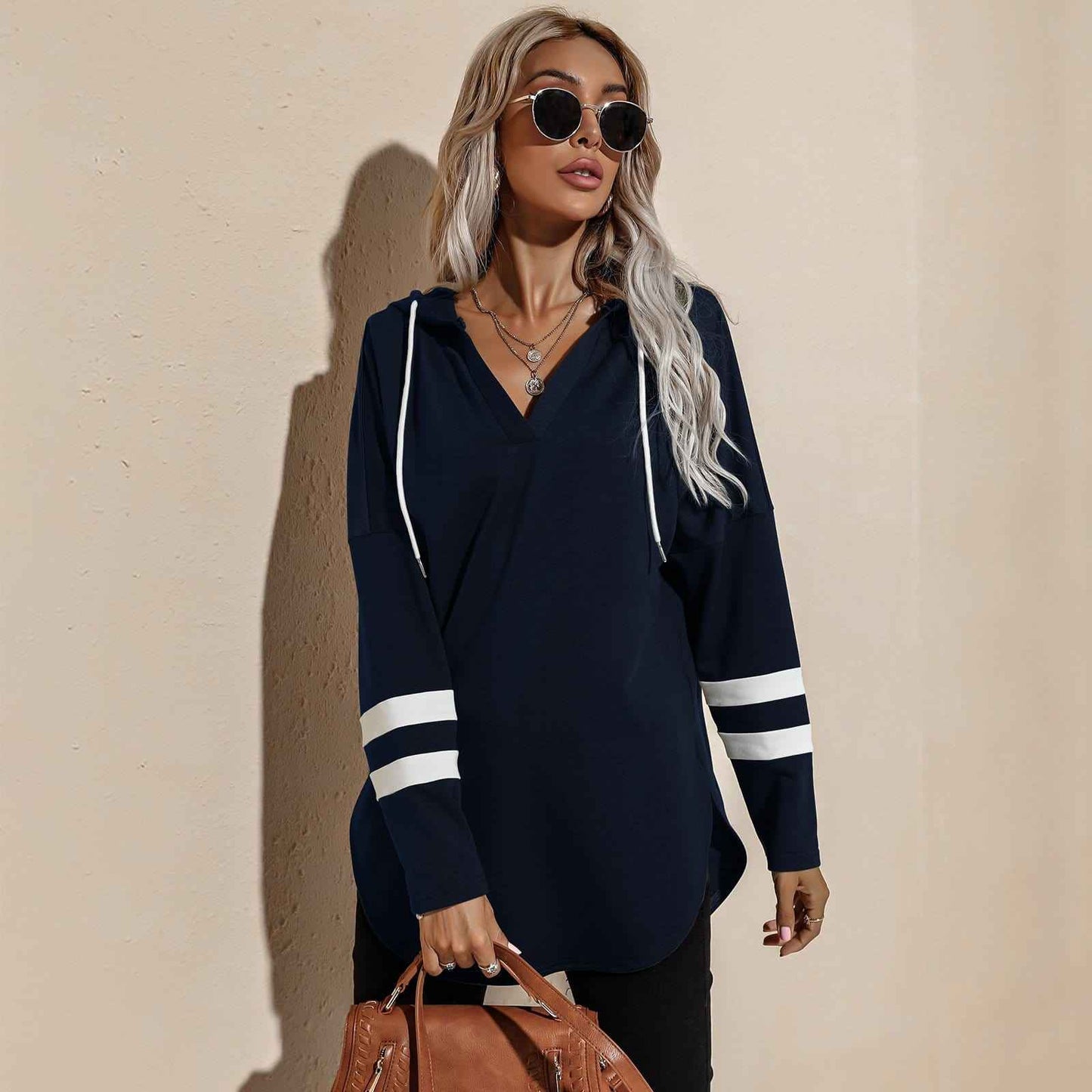 V Neck Sporty Hoodie Sweater