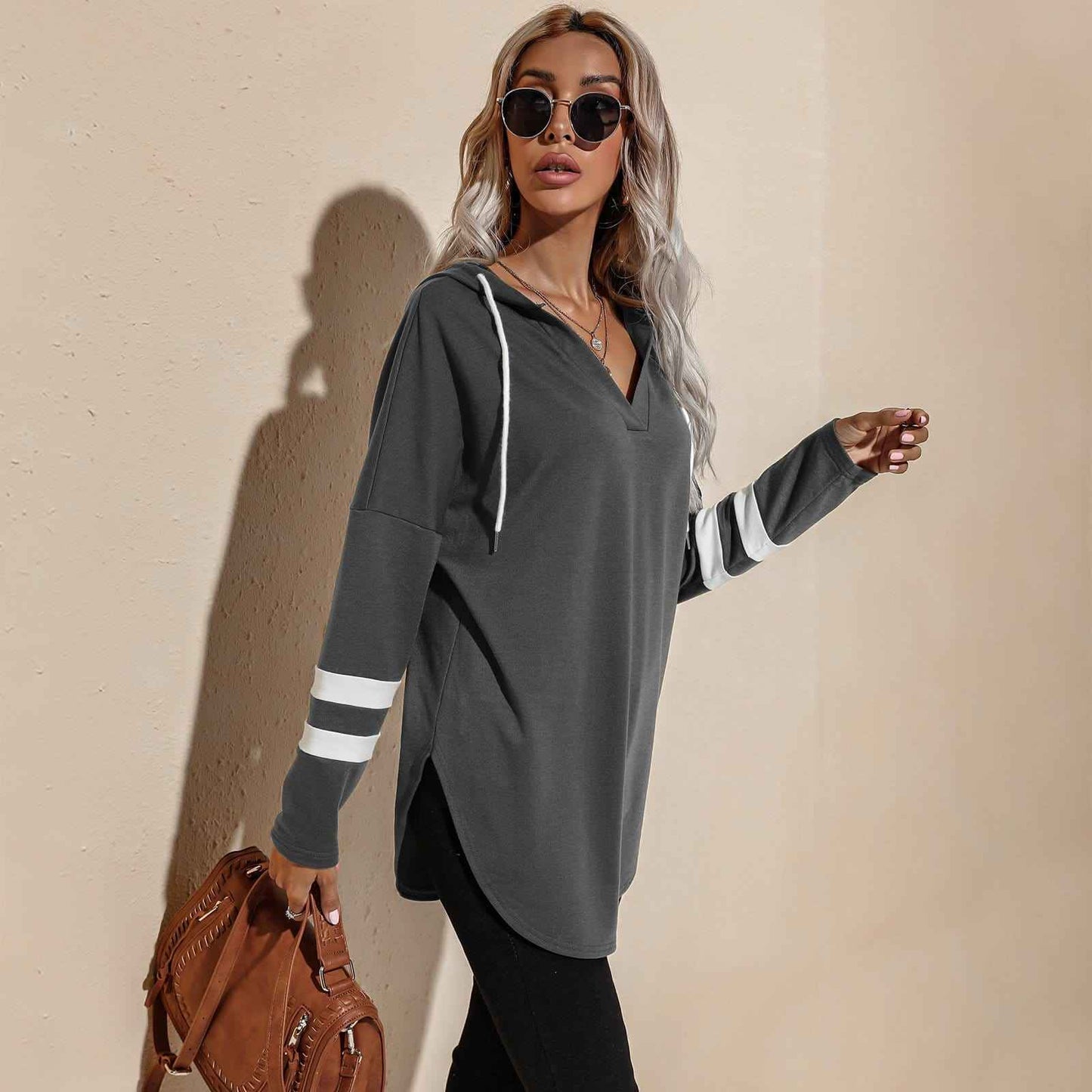 V Neck Sporty Hoodie Sweater