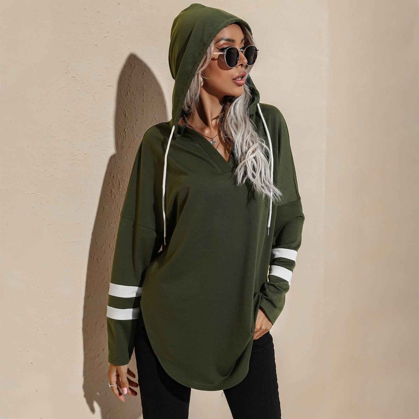 V Neck Sporty Hoodie Sweater
